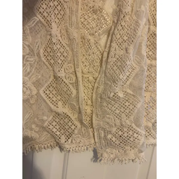 Womens Cream Lace Kimono Vest‎ Boho Crochet Open Front Sleeveless - Image 5