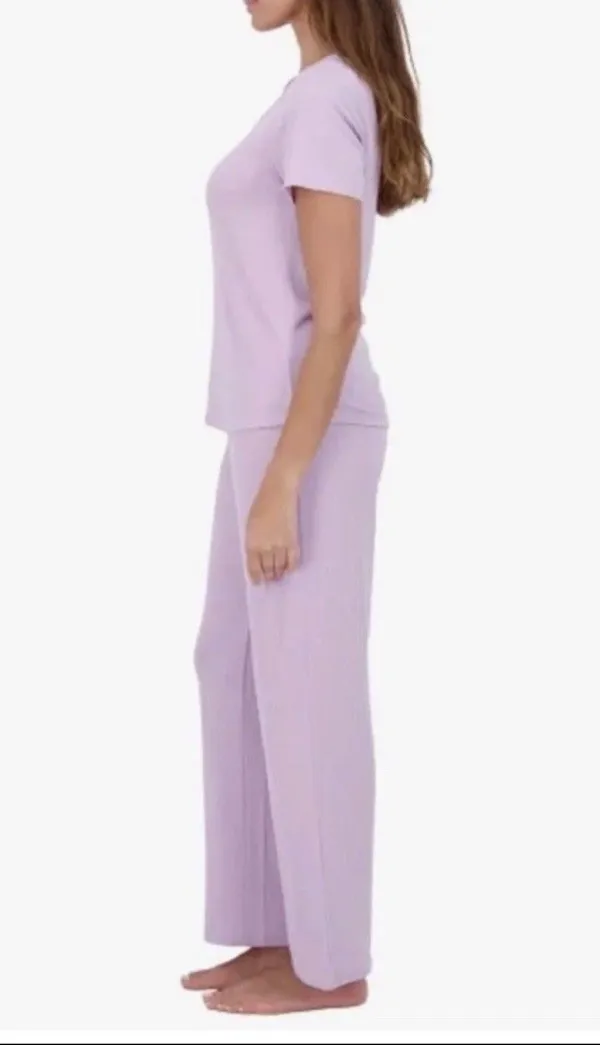 Live 2 Lounge 4-Piece Pointelle Knit Lounge Set V-Neck Button Pink Size XL - Image 3