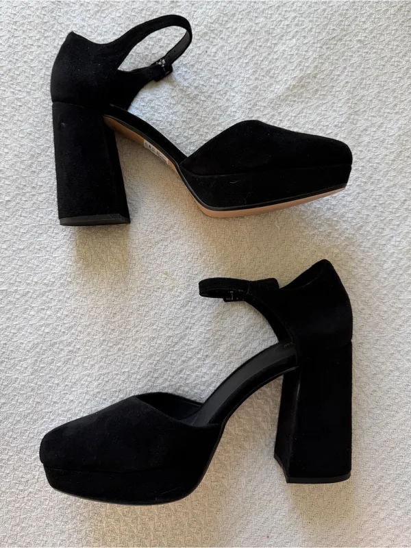 Clarks Sheer 100 Strap Pump Mary Jane Platform Shoes 10 Black Suede NEW - Image 2