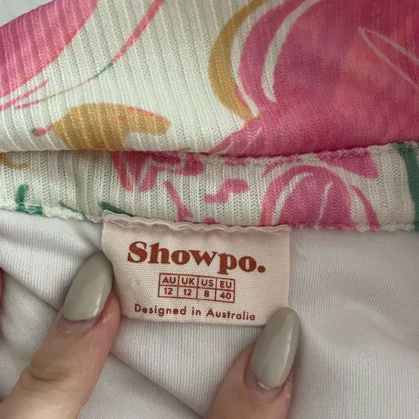 Showpo. Floral Ribbed Mini Tennis Dress Pink Green Tropical Size‎ 8 Lined - Image 3