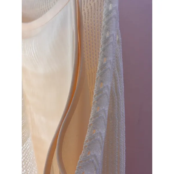 Rachel Zoe Womens Maxi Dress L‎ Cream Pointelle Knit Sleeveless Belted Coastal - Image 8