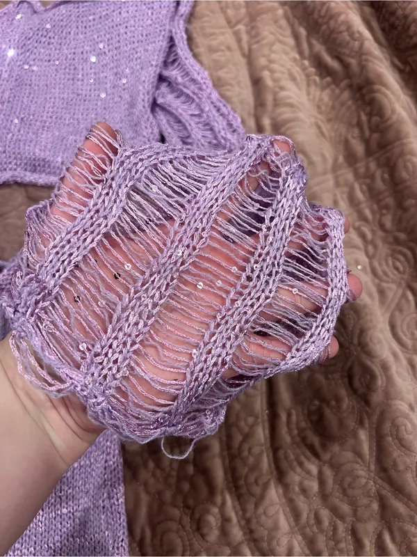 Handmade Lavender Knit three- Piece Crop Top & Skirt Set - Women Intimates & Sleepwear - Image 3