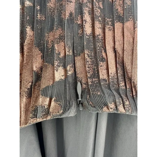 Adrianna Papell Pleated Foil Dress‎ Size 12 Blue Slate Multi Full Length Maxi - Image 4