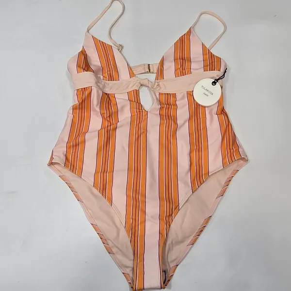 Tularosa Knotted One Piece in Tangerine Stripe - Image 3