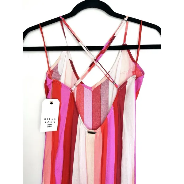 Billabong Wanna Be Around Maxi Dress XS Red Pink High Slit‎ NWT Beach Cover Up - Image 8