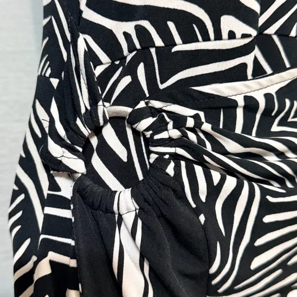 Michael Kors Women Black White Zebra Print Ring Faux Wrap Midi Dress Small - Image 5