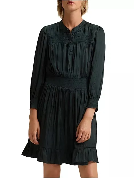 Gerard Darel Johan Smocked Trim Dark Green Dress Size 6 - Image 2