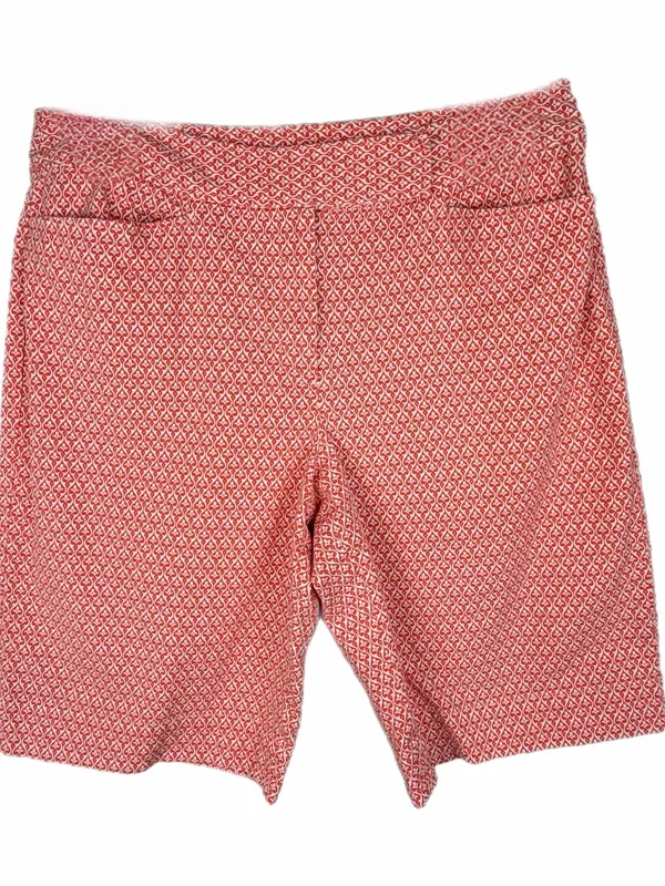 TALBOTS Coral/Orange and White Geometric Patterned Bermuda Shorts Size 16 - Image 2