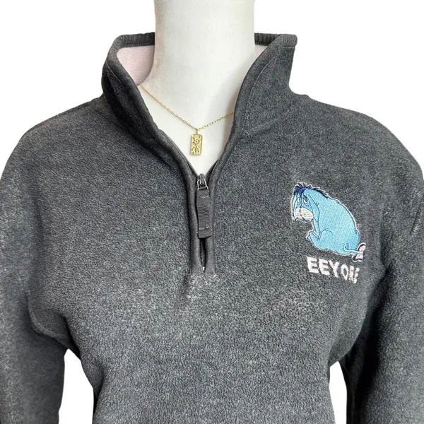 Vintage Disney Eeyore Quarter Zip Fleece M Y2K Poohcore Soft Girl RARE - Image 4