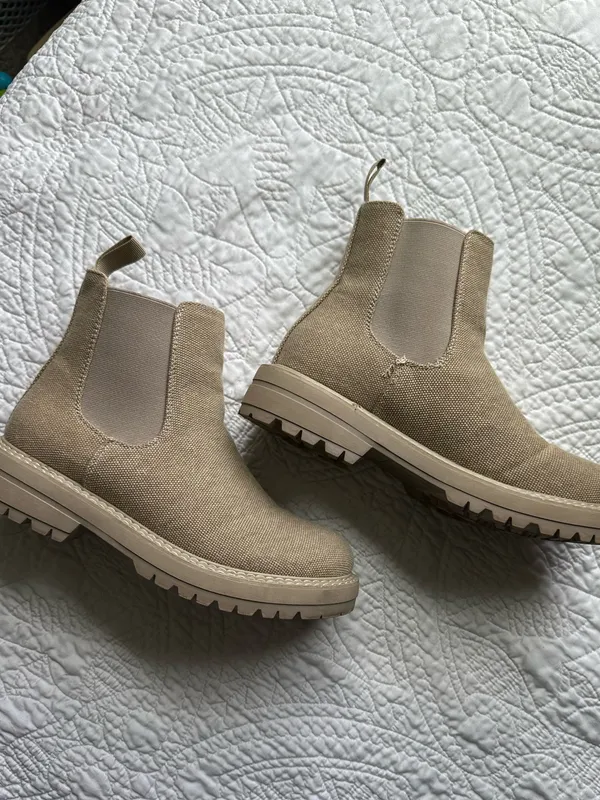 Beige Canvas Platform Chelsea Boots Dune London Chase - Image 2