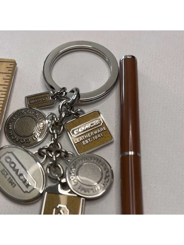 Coach Silver and Brown Logo Charms Keychain & Matching Pen NIP - Image 7