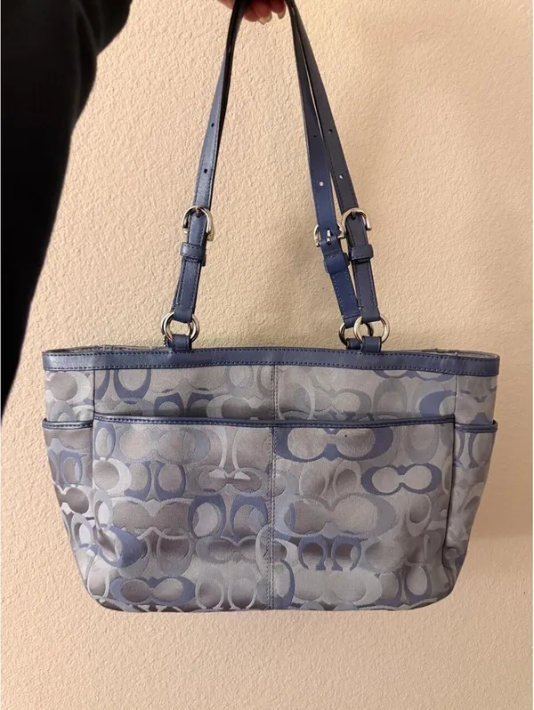 Vintage Ash Blue Coach Gallery Optic Signature Tote - Image 2