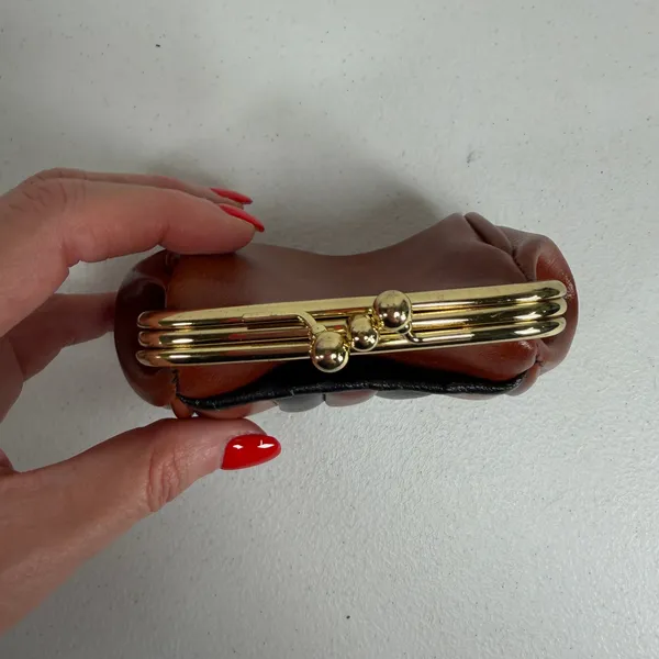 Vintage 70s Coin Purse Kiss Lock Coin Purse Pouch Striped Faux Leather Retro - Image 6