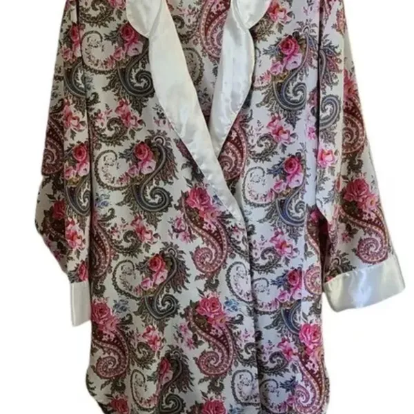 Vintage 90s gold label Victoria’s Secret floral paisley print robe scalloped hem - Image 3