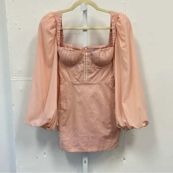 Oh Polly Pink Corset Top Balloon Long Sleeve Bodycon Mini‎ Dress Sz 2 - Image 2