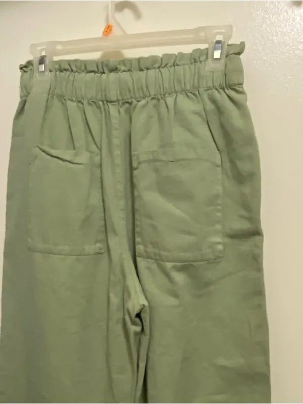 Zara Womens Pants S Small Olive Sage Green Paperbag Waist Light Denim Casual - Image 7