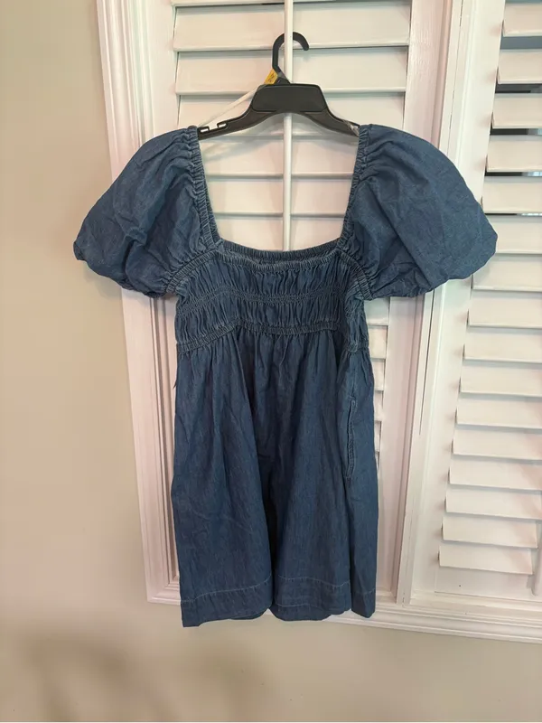 Free Assembly Puff Sleeve Denim Dress Size Large - Image 2