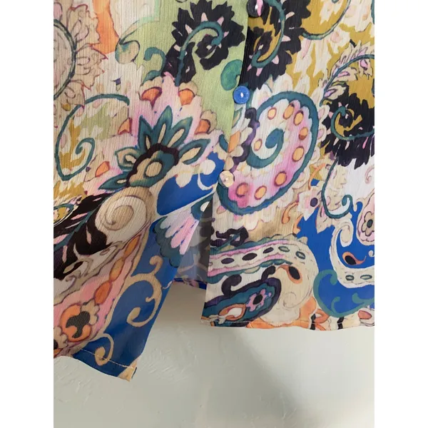 SundayUp Paisley Blouse Sz Large Blue Pink Boho Preppy - Image 8