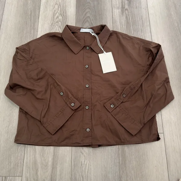 Everlane The Woven Boxy Chocolate PJ Everyday Casual Top Silky Cotton NWT M - Image 2
