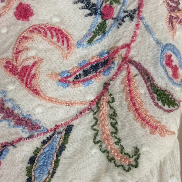 Ruff Hewn Boho Cream Floral Embroidered Cold Shoulder Peasant Shirt Western - Image 4