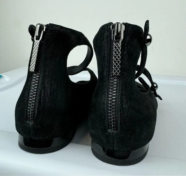 Donald Pliner Womens Strappy Pointed Toe Flats Sz 8 Black Metallic Leather - Image 14