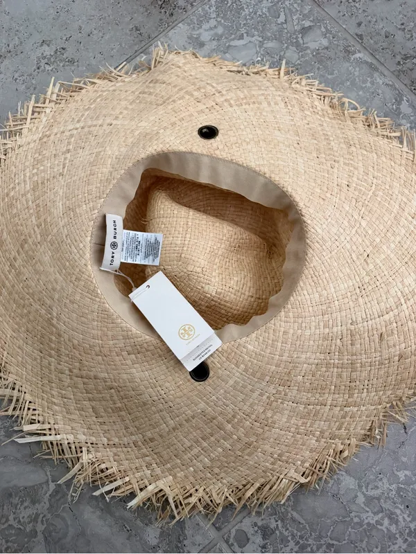 Tory Burch Natural Straw Beach Wide-Brim Sun Hat, No Scarf NEW - Image 3