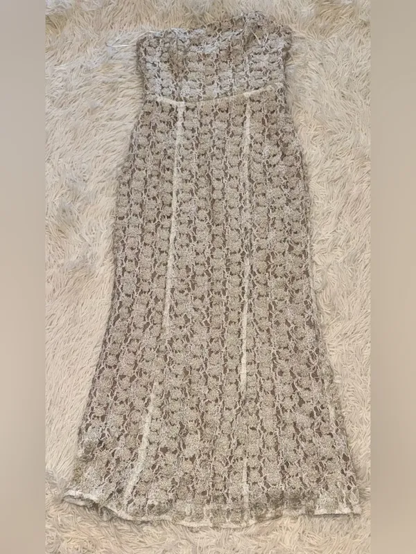 NEW ELLIATT Cali Strapless Lace Midi ivory gold Dress Sz XS - Image 4