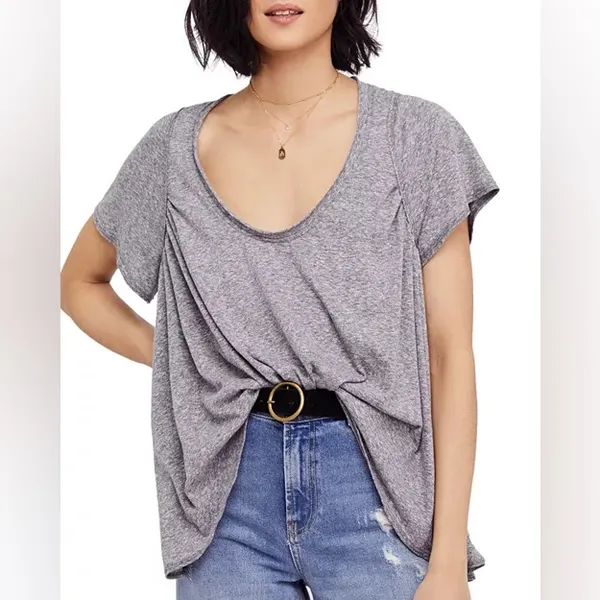 We The Free Free People Nori Relaxed Tee Gray Flowing Swing Top Size Small - Image 2
