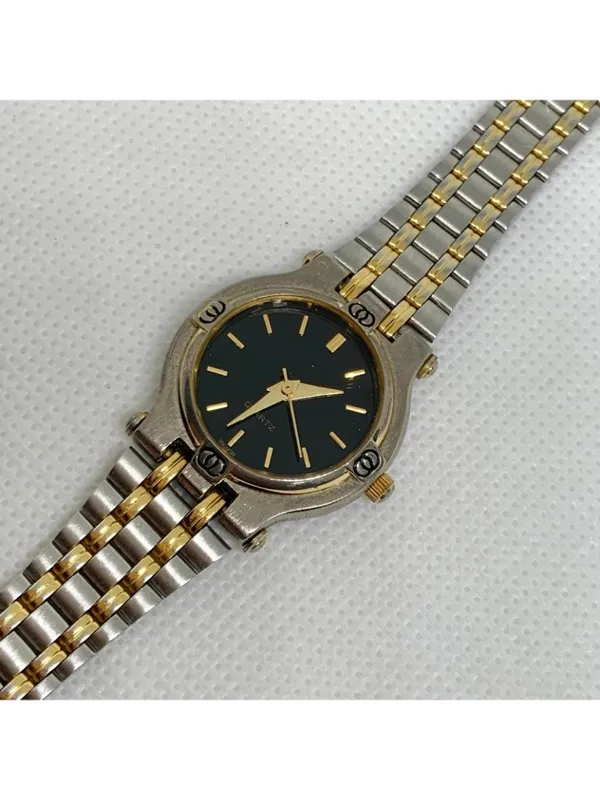 Vintage women’s watch silver gold tone black dial quartz analog 25mm running - Image 2