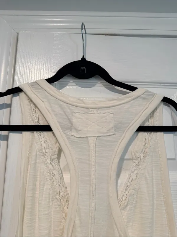NWOT Free People We The Free Size S Cream Crochet Trim Racerback Layer Tank Top - Image 11