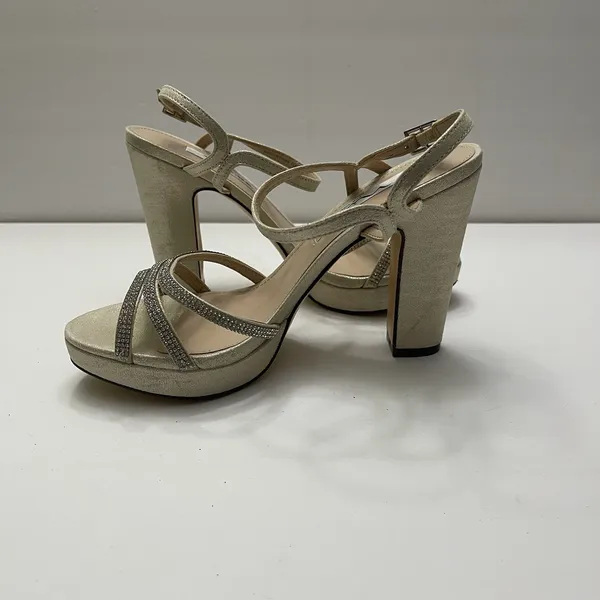 Nina‎ Saralyn Platino Platfom Sandal Heel Size 8 Gold Rhinestone Wedding Holiday - Image 5