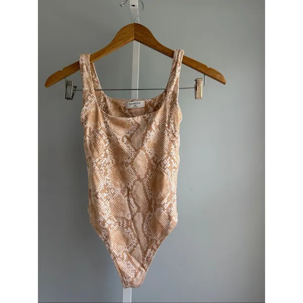 Aritzia Beige Snake-Print Square Neck One-Piece - Image 2