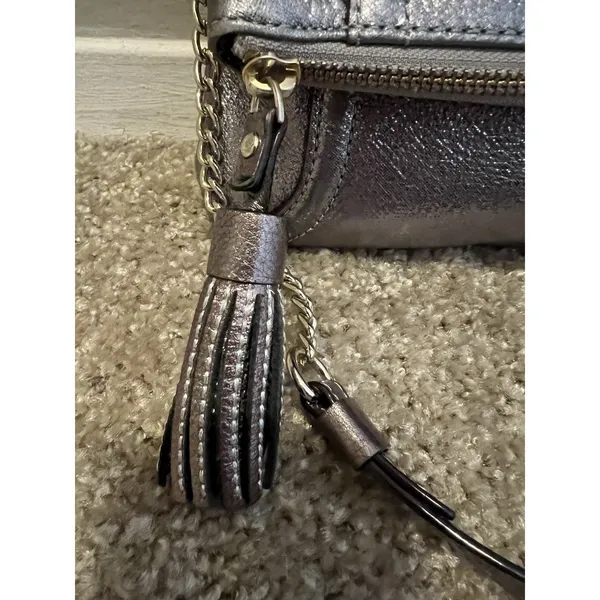 Kate Spade New York Metallic Leather Pewter Bag Shoulder Chain Strap/clutch Y2k - Image 8