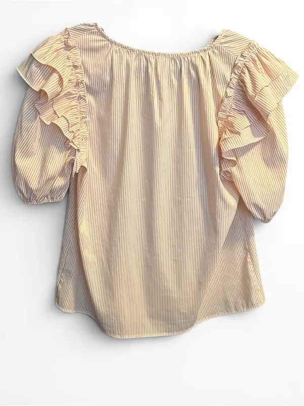 Doe & Rae Large NWOT Cream Striped Ruffle Blouse Lg - Image 3