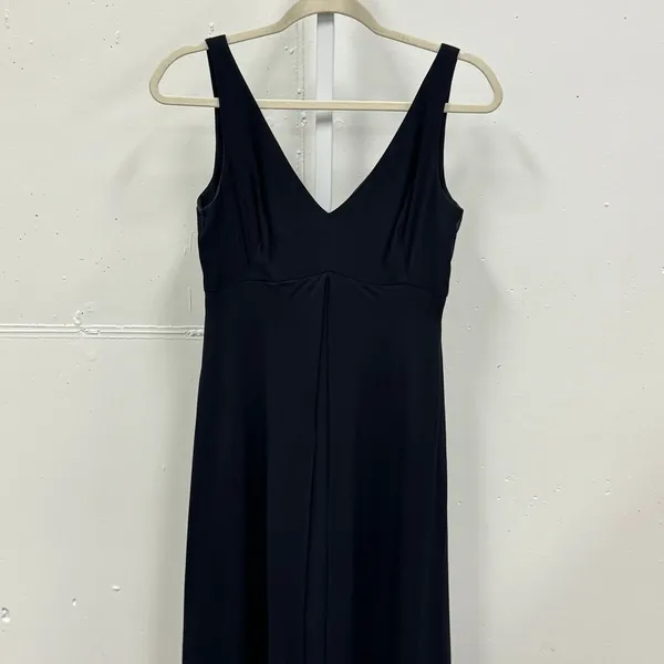 Y2K‎ Tahari Navy Blue 100% Silk V-Neck Empire Waist Maxi Dress Size 6 Minimalist - Image 3
