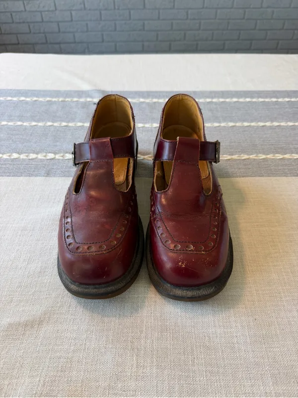 RARE Vintage Dr. Martens 8306 Cherry Red Oxblood T-Strap Made in England Size 9 - Image 5