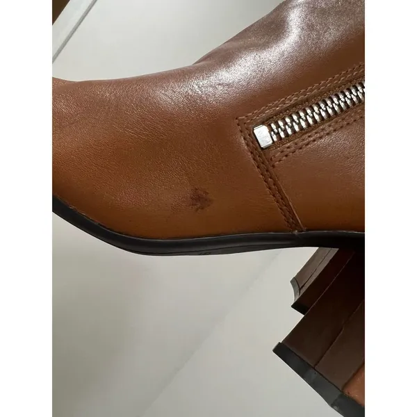 Marc Fisher Retta Cognac Leather Pointed Toe Side Zip Block Heel Booties 9 - Image 8