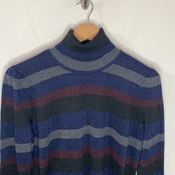 Lauren Ralph Lauren shimmering colorblock striped mockneck sweater size L - Image 3