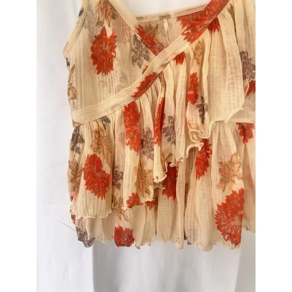 Free People Melbourne Ruffle Ribbed Tank Frilly Floral Tiered Fairy Size Medium - Image 5