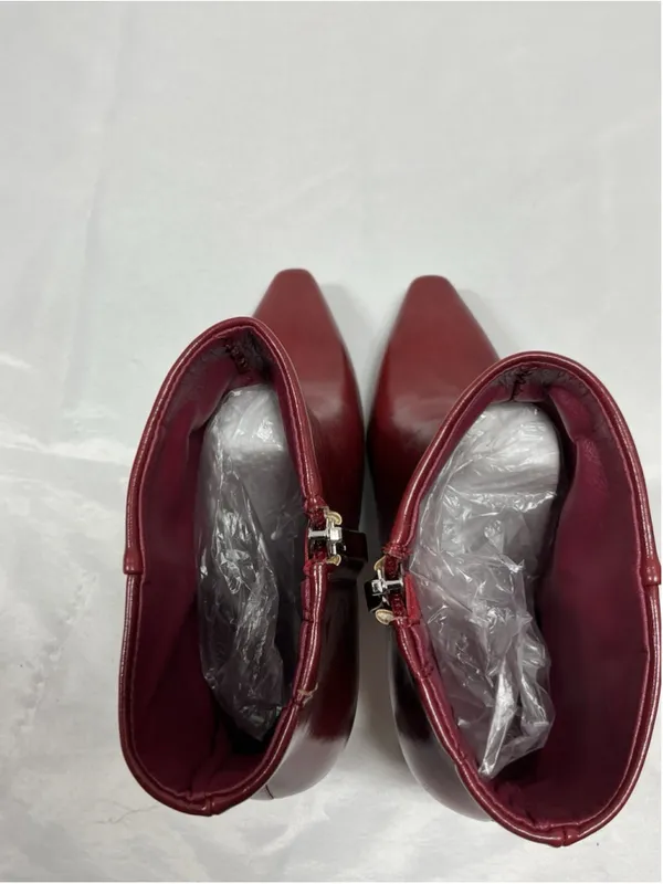 Womans New Ankle Boots Red Size 8 Side Zip Pointed Toe Block Heel - Image 5