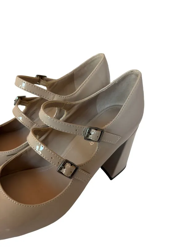 Marc Fisher Charisy Patent Taupe Heel Mary Janes Shoes Double Buckle Size 7.5 - Image 5