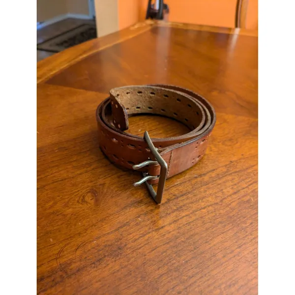 Casual Brown Perforation Casual 1.75" Wide Leather Belt Waist Xl - Image 5