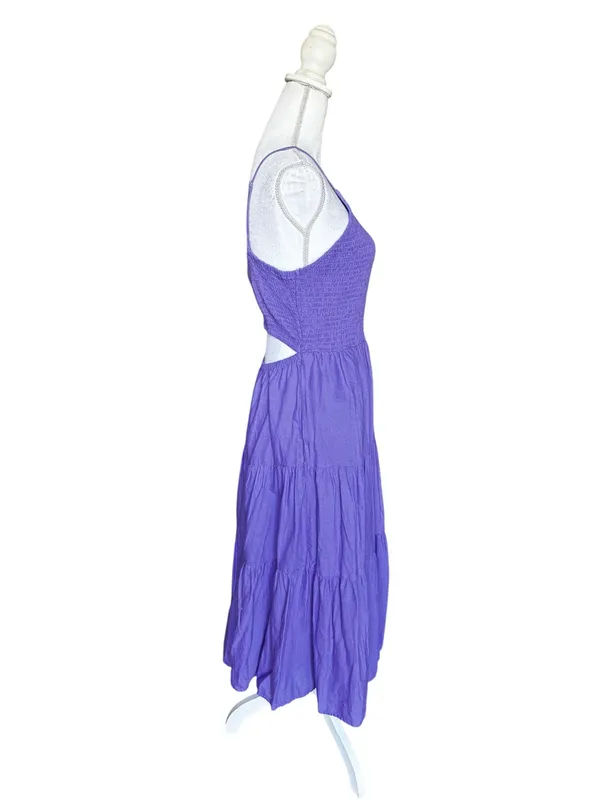 NWT Universal Thread Purple Smocked Tiered Midi Dress Pockets Cutout Back M - Image 4