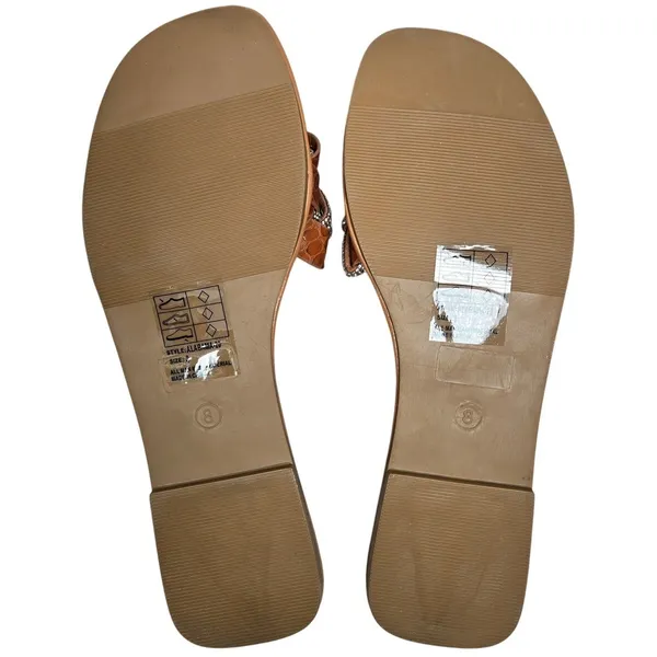 Yoki Women Rust Crocodile Embossed‎ Rhinestone Slide Sandals Size 8 - Image 4