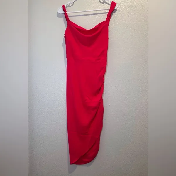 Amanda Uprichard Pink Cowl Neck Ruched‎ Asymmetrical Hem Dress Size S - Image 2