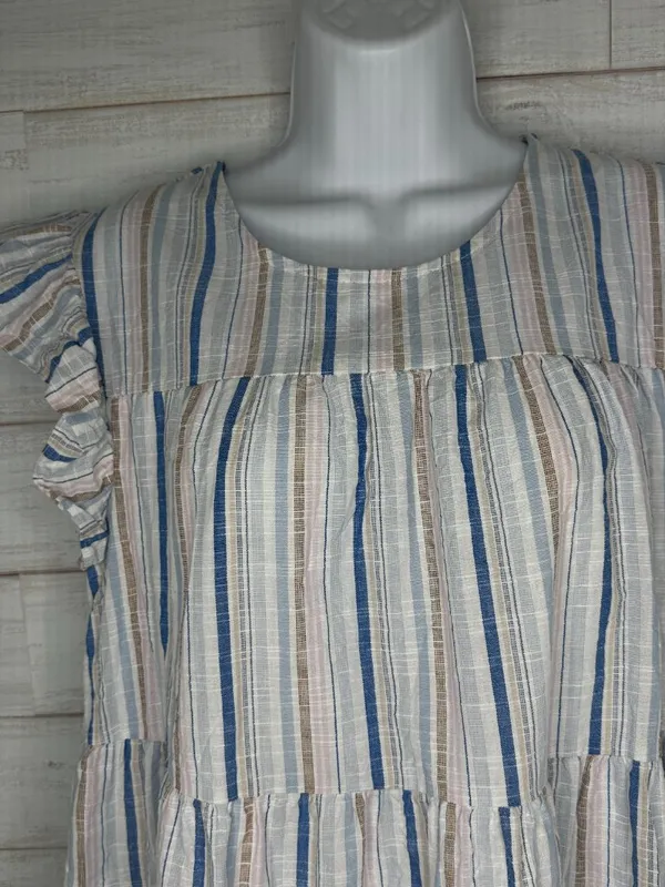 NWOT August Sky Striped Womens Mini Tiered Flutter Sleeve Dress Size Medium - Image 3