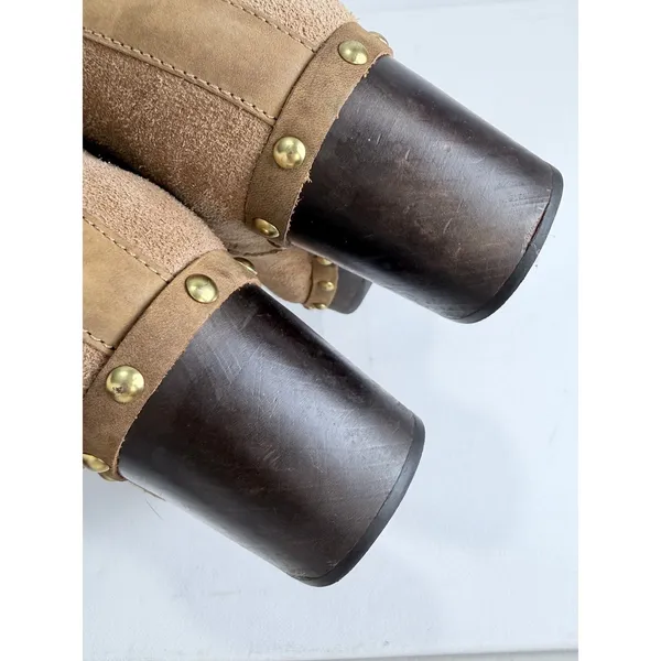 UGG Cam II Ankle Boots Chestnut Suede Shearling Lined Clog Heel Brass Studs 7 - Image 12