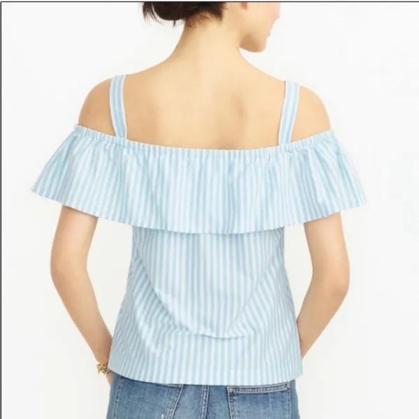 J.Crew Blue and White Striped Off the Shoulder Top Size S - Image 2