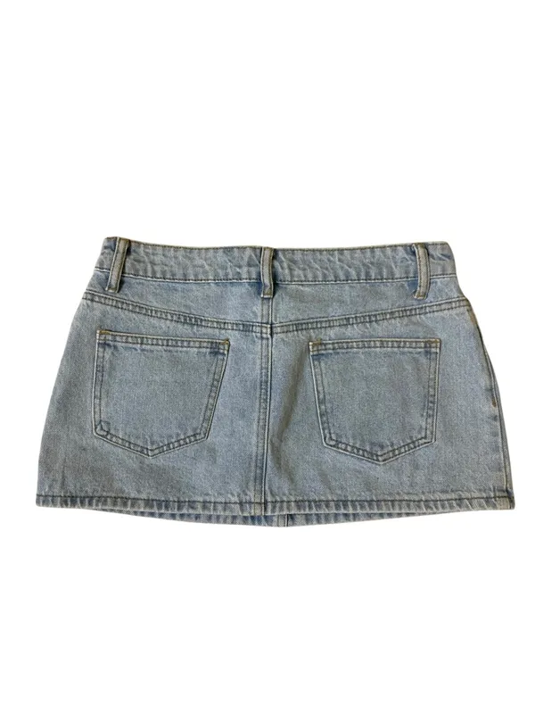 Edikted Light Wash Denim Micro Mini Skirt Y2K Low Rise 2000s Festival S - Image 3