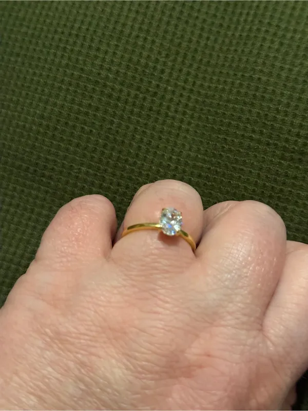 Gold Solitaire Oval Cubic Zirconia Ring - Classic Women's Jewelry - Image 5